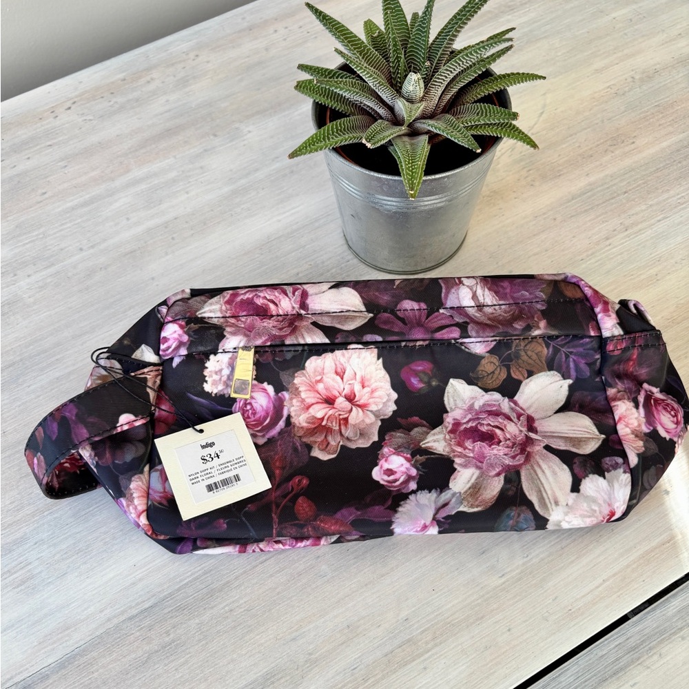 NWT Dark Floral Nylon Travel Toiletry Bag